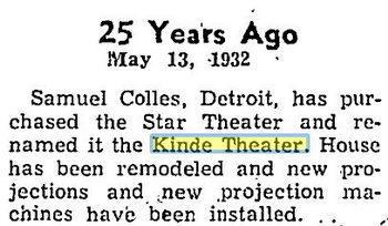 Kinde Theatre - May 1957 (newer photo)